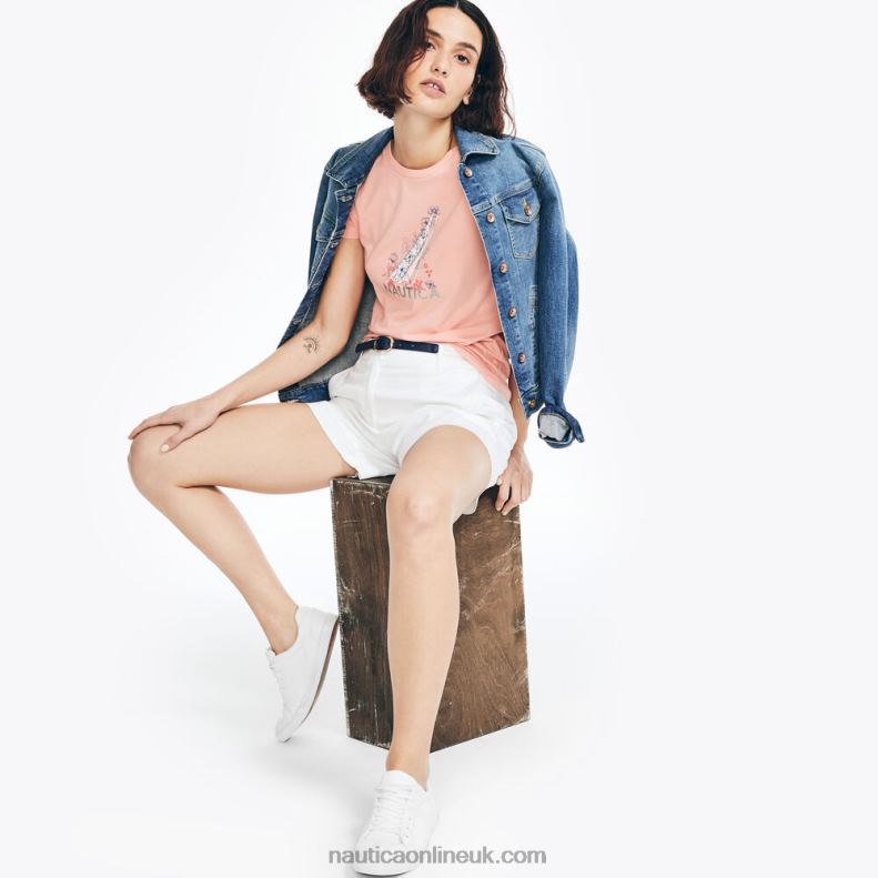 Nautica Sustainably Crafted Foil Floral J-Class Graphic T-Shirt L6J4L754 Orange Poppy Women