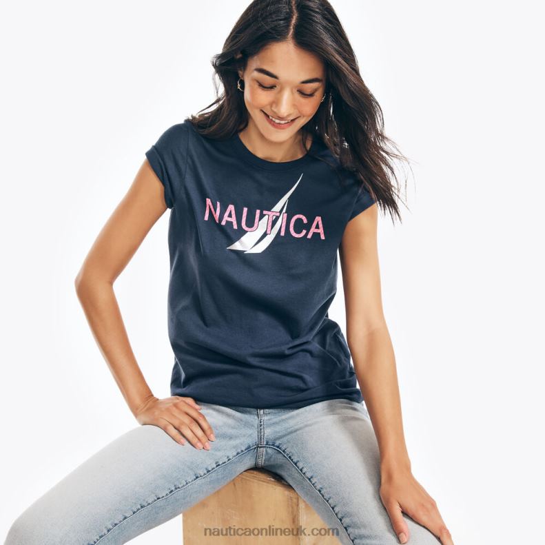 Nautica Sustainably Crafted Foil J-Class Graphic T-Shirt L6J4L1050 Stellar Blue Heather Women