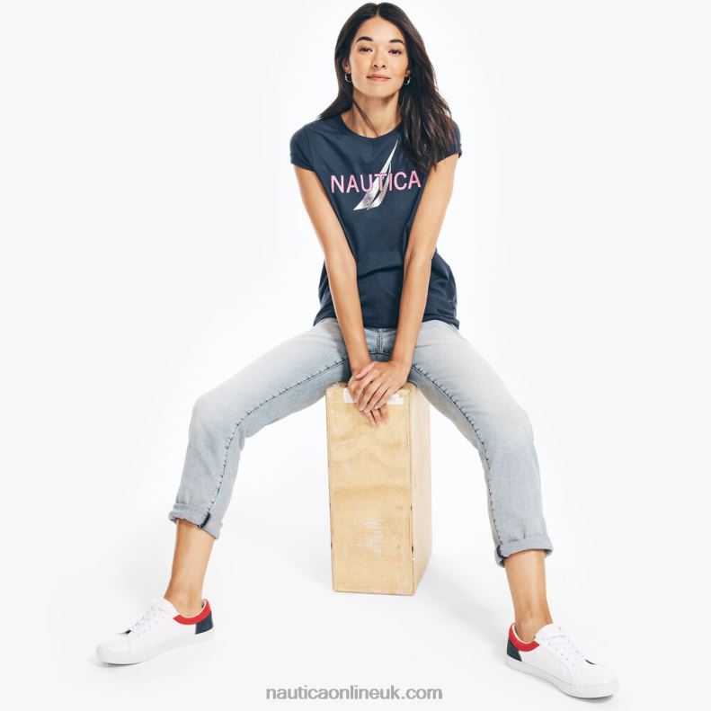 Nautica Sustainably Crafted Foil J-Class Graphic T-Shirt L6J4L1050 Stellar Blue Heather Women