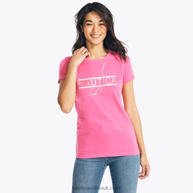 Nautica Sustainably Crafted Foil Logo Graphic T-Shirt L6J4L1025 Bow Burgundy Women