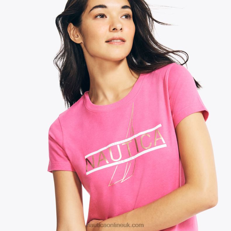 Nautica Sustainably Crafted Foil Logo Graphic T-Shirt L6J4L1025 Bow Burgundy Women