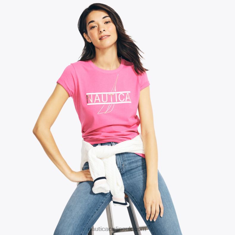 Nautica Sustainably Crafted Foil Logo Graphic T-Shirt L6J4L1025 Bow Burgundy Women
