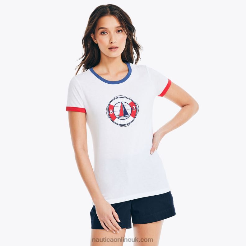 Nautica Sustainably Crafted Foil Sailing Graphic T-Shirt L6J4L943 Bright White Women