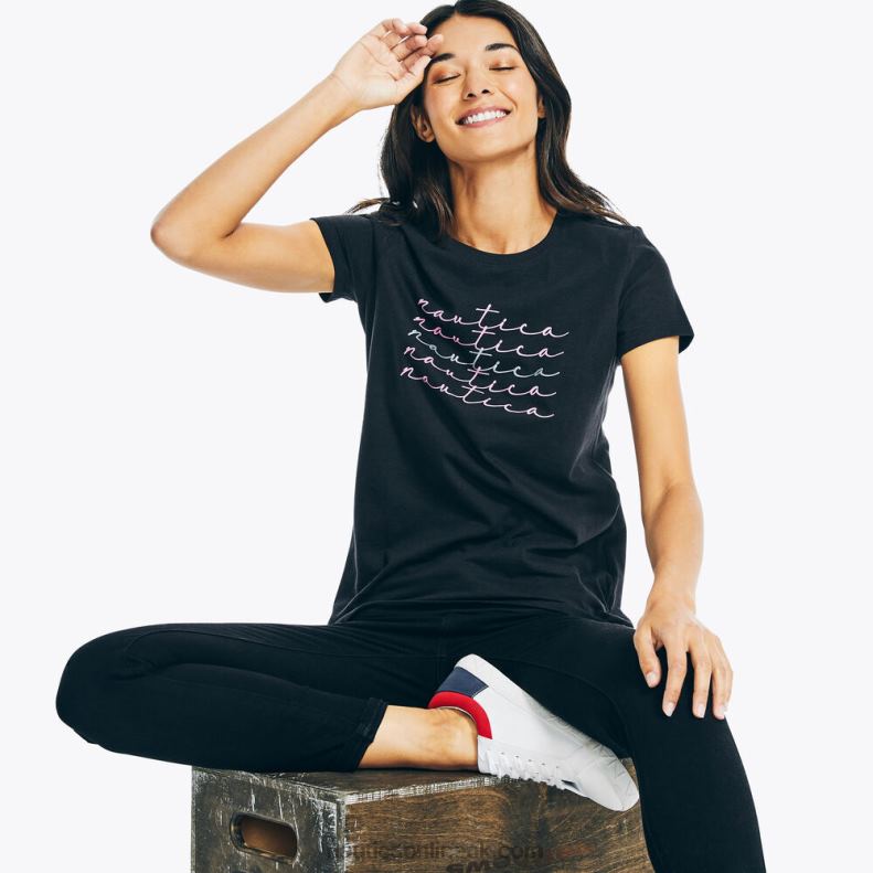Nautica Sustainably Crafted Glitter Graphic T-Shirt L6J4L769 True Black Women