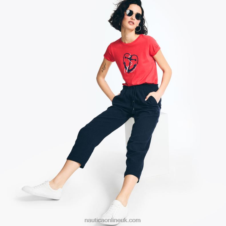 Nautica Sustainably Crafted Glitter Hearted Anchor Graphic T-Shirt L6J4L762 Tomato Women