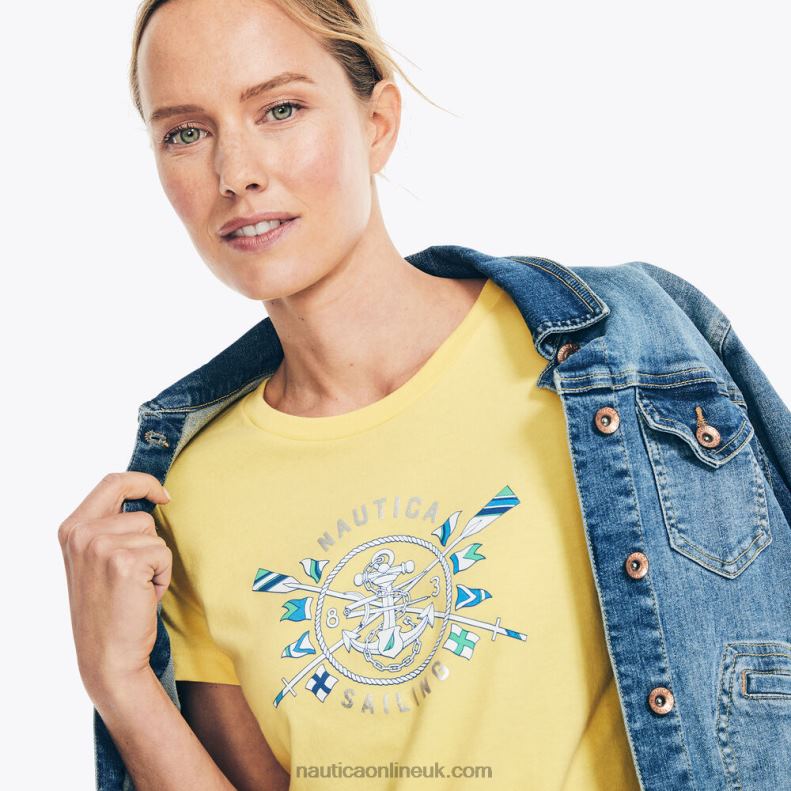 Nautica Sustainably Crafted Heritage Foil Logo Graphic T-Shirt L6J4L811 Soft Yellow Women