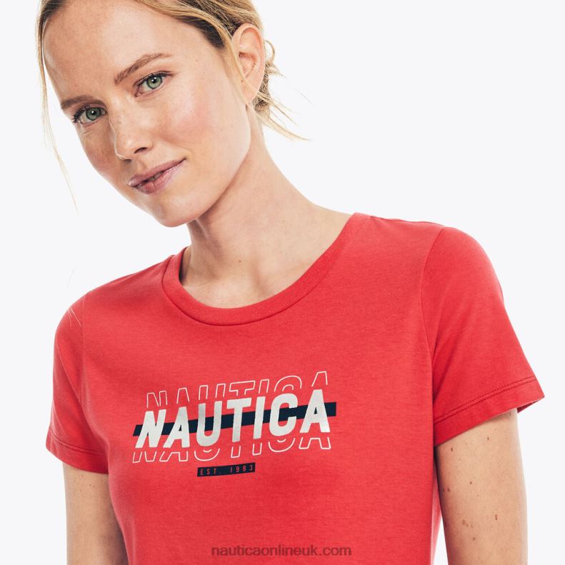 Nautica Sustainably Crafted Heritage Foil Logo Graphic T-Shirt L6J4L967 Tomales Red Women