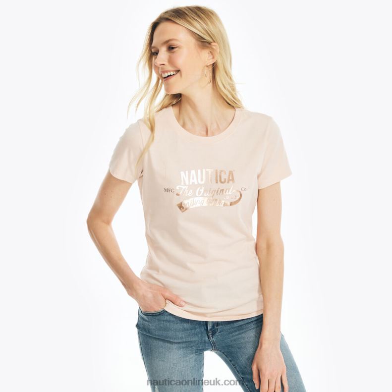 Nautica Sustainably Crafted Heritage Foil Logo T-Shirt L6J4L937 Bow Burgundy Women