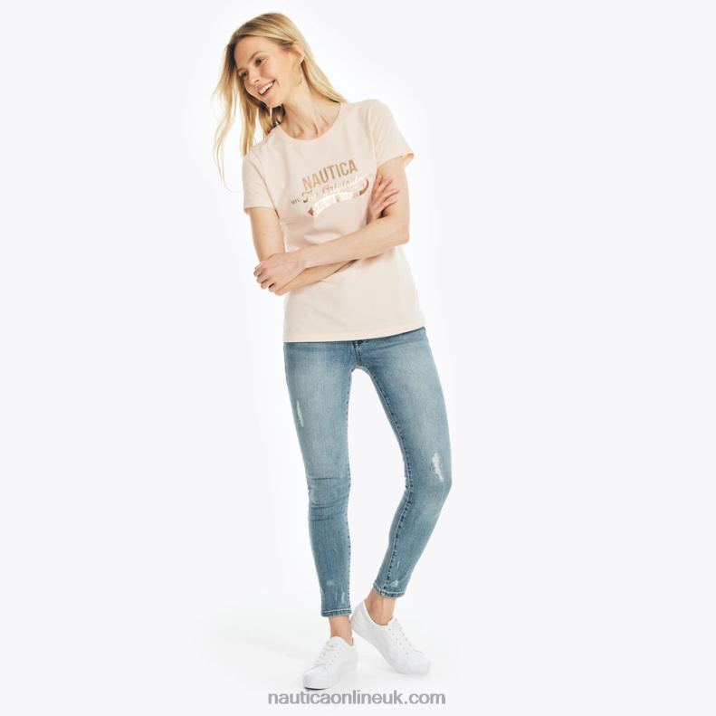 Nautica Sustainably Crafted Heritage Foil Logo T-Shirt L6J4L937 Bow Burgundy Women