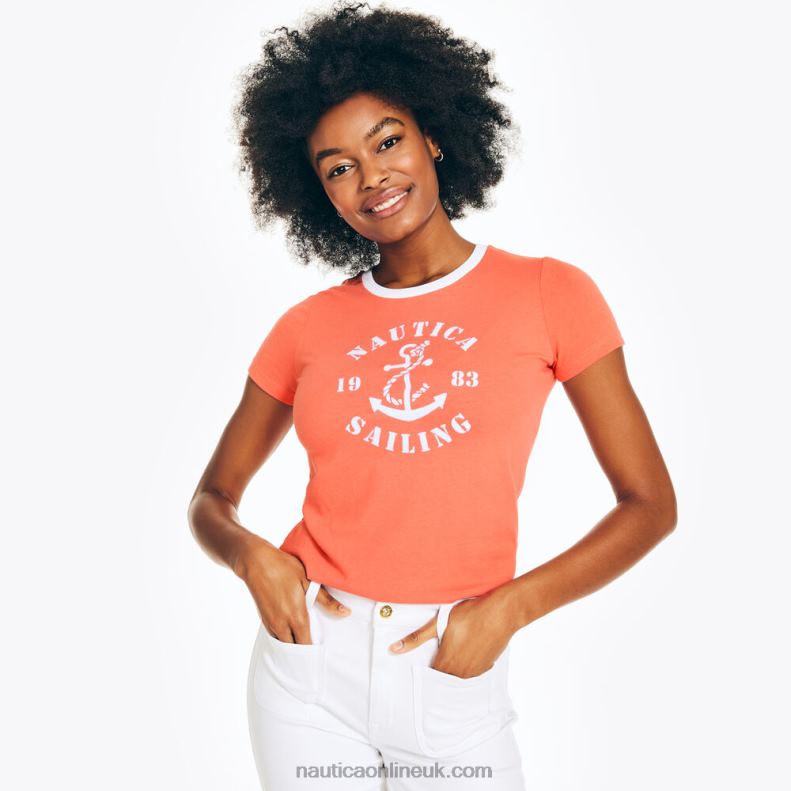 Nautica Sustainably Crafted Heritage Sailing Graphic T-Shirt L6J4L955 Tomato Women