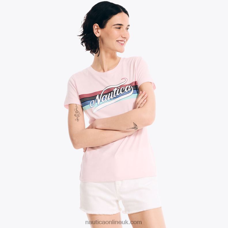 Nautica Sustainably Crafted Heritage Stripe Graphic T-Shirt L6J4L927 Crimson Women