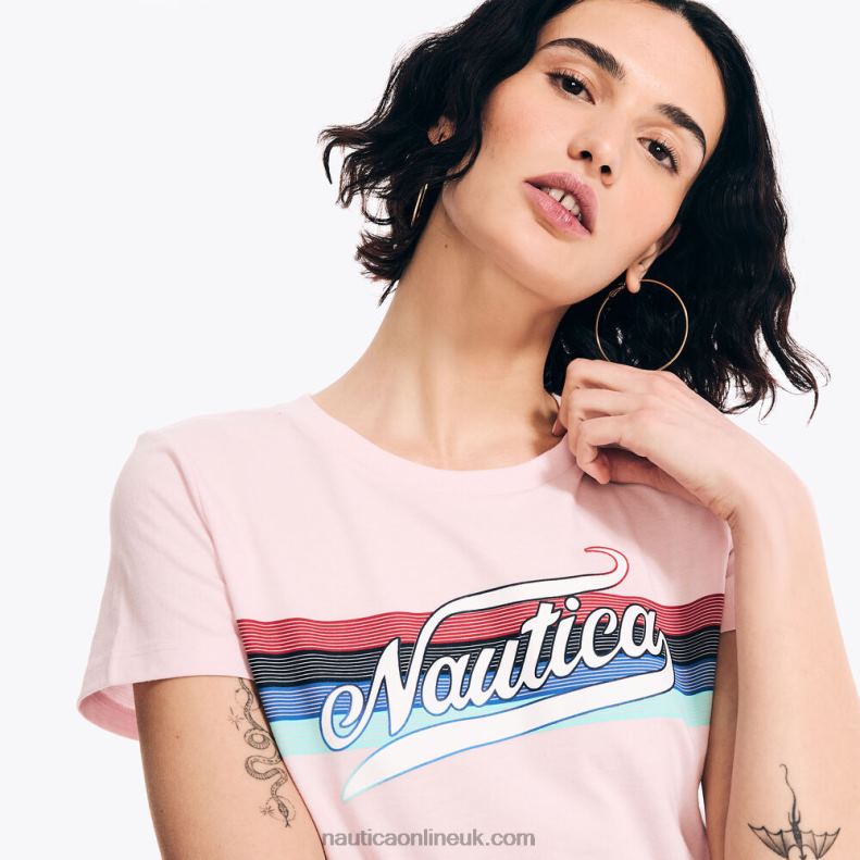 Nautica Sustainably Crafted Heritage Stripe Graphic T-Shirt L6J4L927 Crimson Women