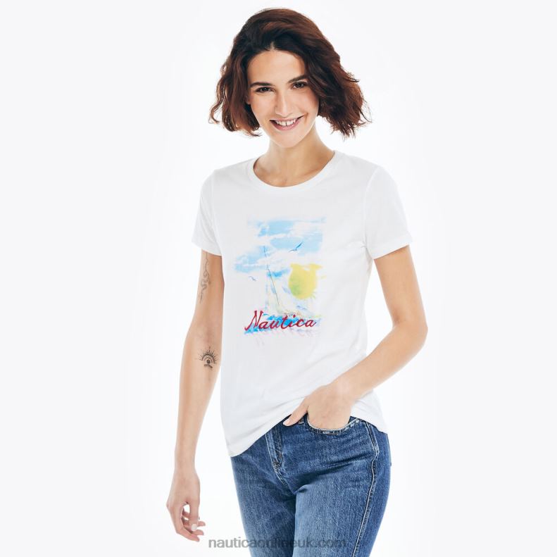 Nautica Sustainably Crafted Ocean Vibes Graphic T-Shirt L6J4L768 Bright White Women