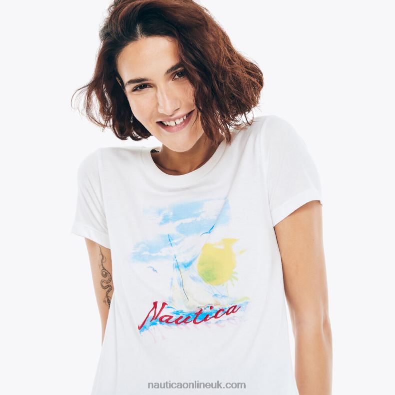 Nautica Sustainably Crafted Ocean Vibes Graphic T-Shirt L6J4L768 Bright White Women
