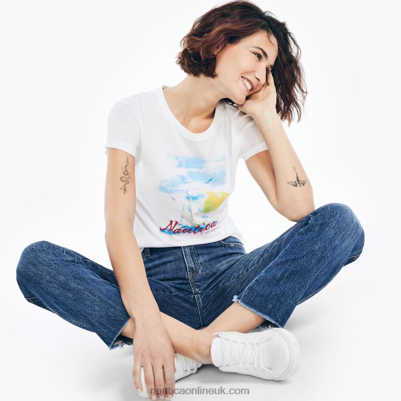 Nautica Sustainably Crafted Ocean Vibes Graphic T-Shirt L6J4L768 Bright White Women