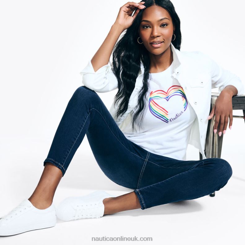Nautica Sustainably Crafted Pride Logo T-Shirt L6J4L128 Bright White Women