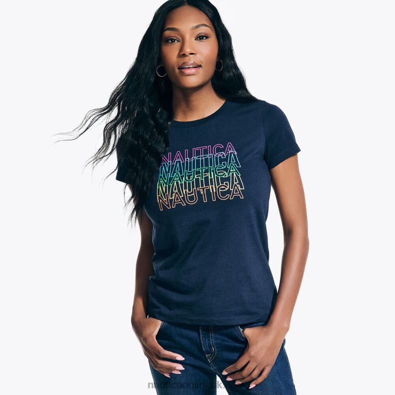 Nautica Sustainably Crafted Pride Logo T-Shirt L6J4L966 Stellar Blue Heather Women