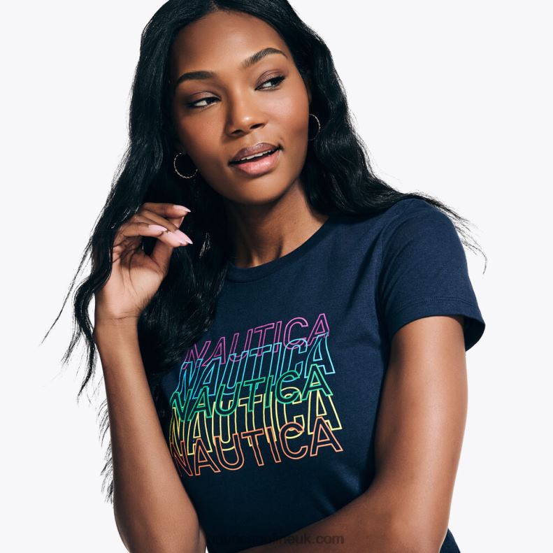 Nautica Sustainably Crafted Pride Logo T-Shirt L6J4L966 Stellar Blue Heather Women