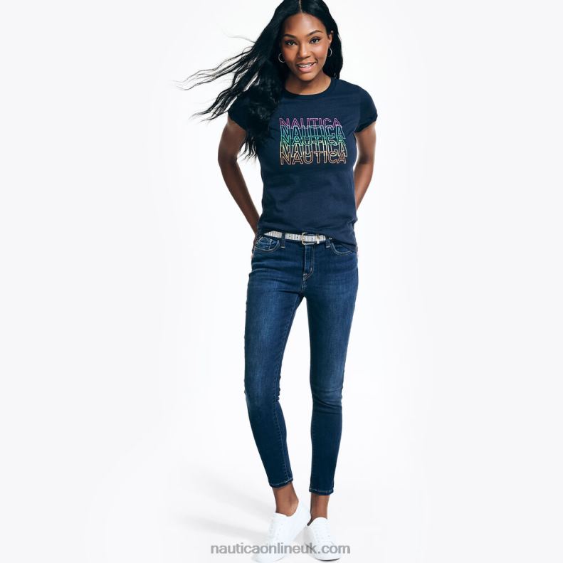 Nautica Sustainably Crafted Pride Logo T-Shirt L6J4L966 Stellar Blue Heather Women