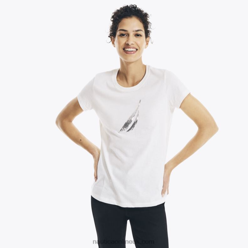 Nautica Sustainably Crafted Sequin J-Class T-Shirt L6J4L1044 Marshmallow Women
