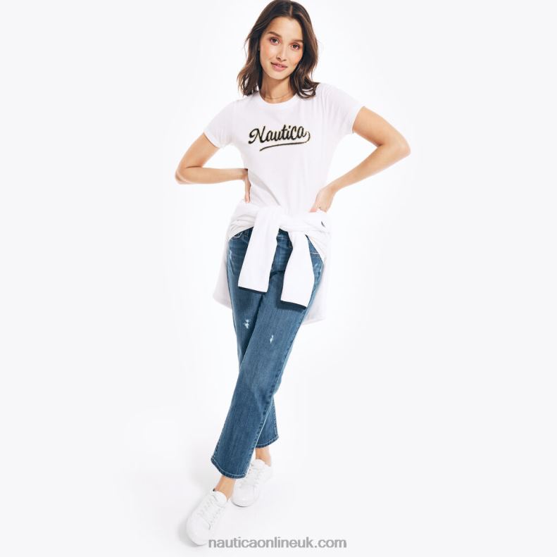 Nautica Sustainably Crafted Sequin Logo Graphic T-Shirt L6J4L1038 Bright White Women