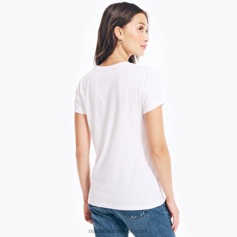 Nautica Sustainably Crafted Sequin Logo Graphic T-Shirt L6J4L1038 Bright White Women