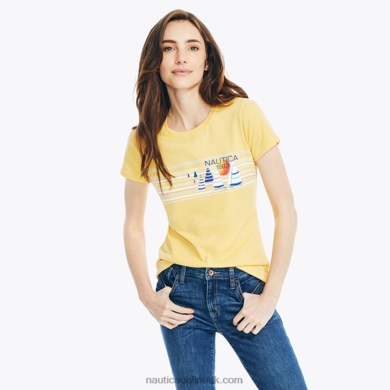 Nautica Sustainably Crafted Striped Sailboat Graphic T-Shirt L6J4L1043 Cornsilk Women