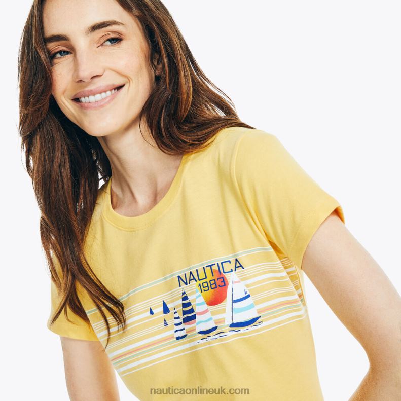 Nautica Sustainably Crafted Striped Sailboat Graphic T-Shirt L6J4L1043 Cornsilk Women