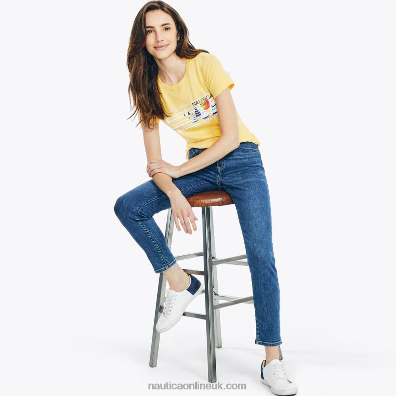 Nautica Sustainably Crafted Striped Sailboat Graphic T-Shirt L6J4L1043 Cornsilk Women