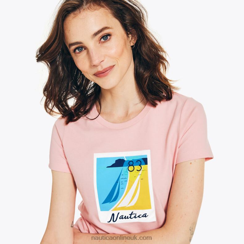 Nautica Sustainably Crafted Vintage Sailing Graphic T-Shirt L6J4L875 Prism Pink Women