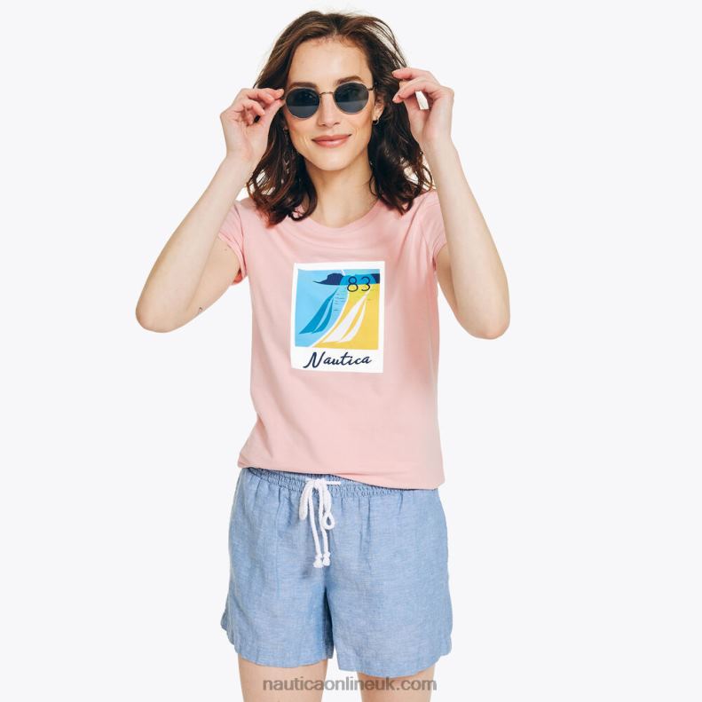 Nautica Sustainably Crafted Vintage Sailing Graphic T-Shirt L6J4L875 Prism Pink Women