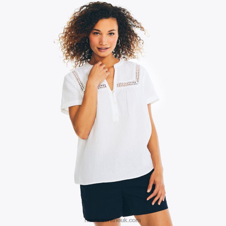 Nautica Crochet Pullover Shirt L6J4L826 Bright White Women