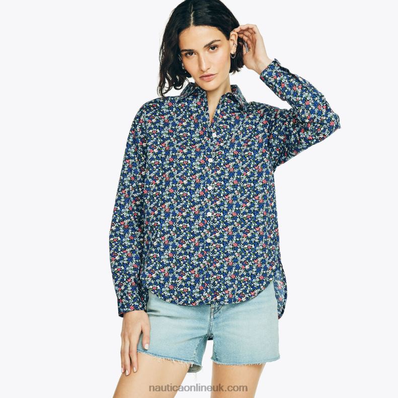 Nautica Floral Print Weekend Shirt L6J4L986 Stellar Blue Heather Women