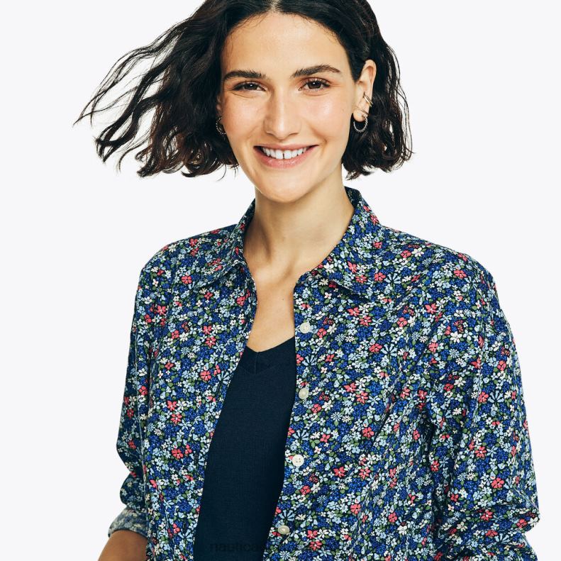 Nautica Floral Print Weekend Shirt L6J4L986 Stellar Blue Heather Women