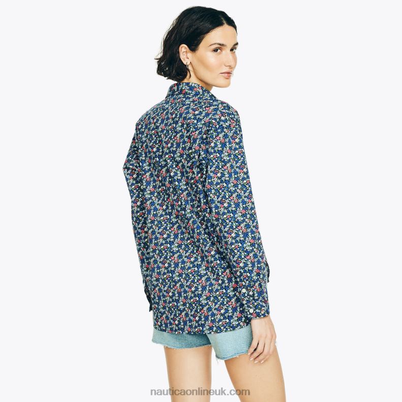 Nautica Floral Print Weekend Shirt L6J4L986 Stellar Blue Heather Women