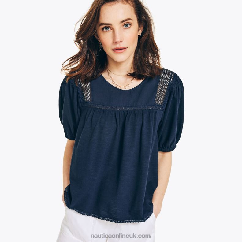Nautica Mixed Media Top L6J4L767 Stellar Blue Heather Women