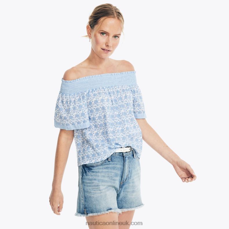 Nautica Printed Smocked Tank Top L6J4L956 Bright White Women