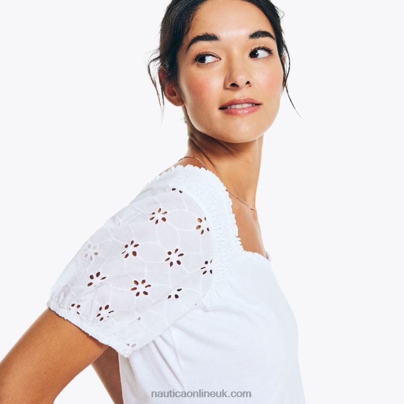 Nautica Smocked Sweetheart Top L6J4L765 Bright White Women