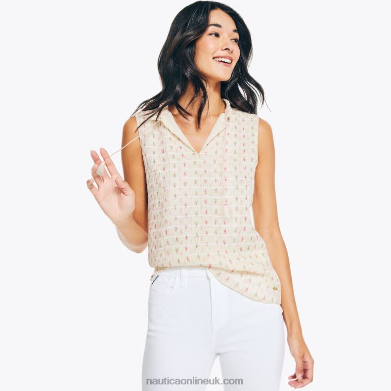 Nautica Split-Neck Printed Top L6J4L759 Almond Women