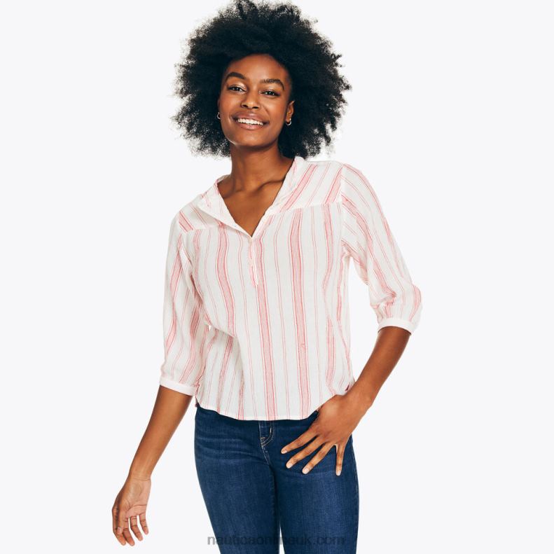 Nautica Striped Popover Top L6J4L985 Marshmallow Women