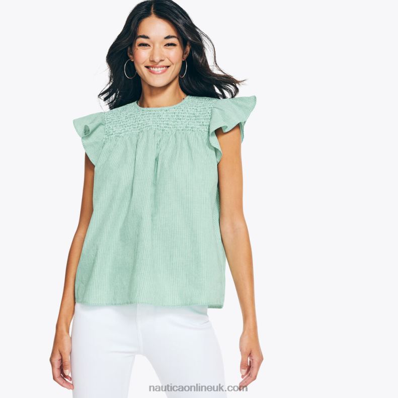 Nautica Striped Smocked Top L6J4L787 Pine Forest Heather Women