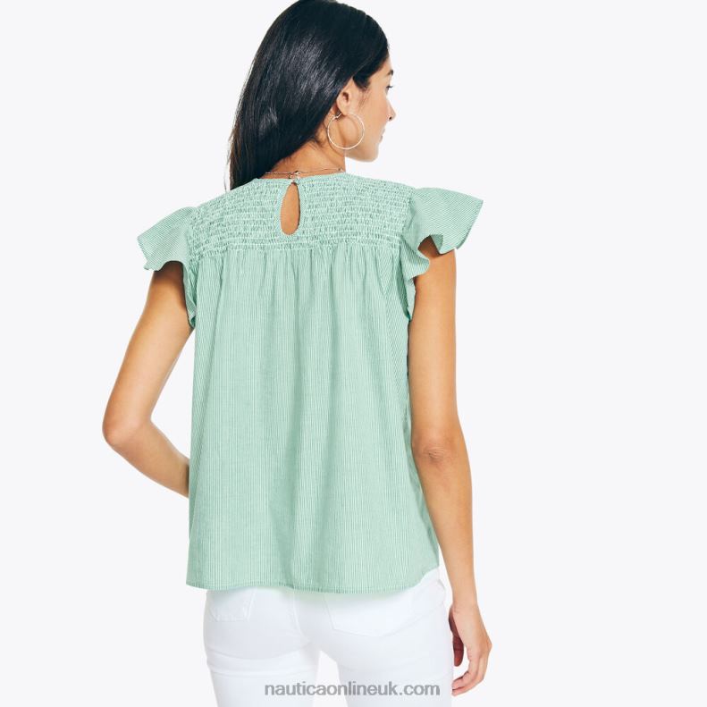 Nautica Striped Smocked Top L6J4L787 Pine Forest Heather Women