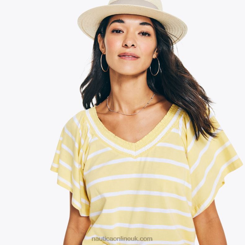 Nautica Striped Smocked Top L6J4L957 Vibrant Yellow Women
