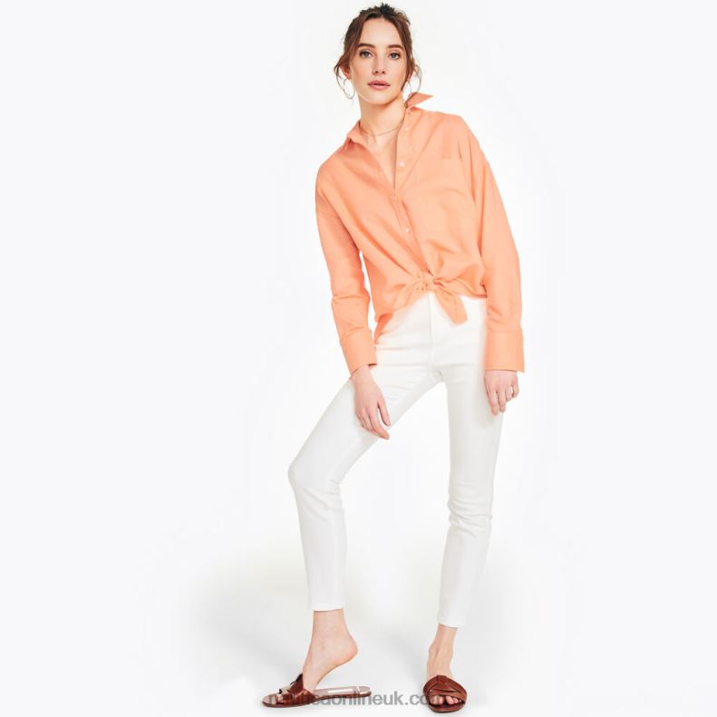 Nautica Sustainably Crafted Linen Boyfriend Shirt L6J4L893 Fire Orange Women