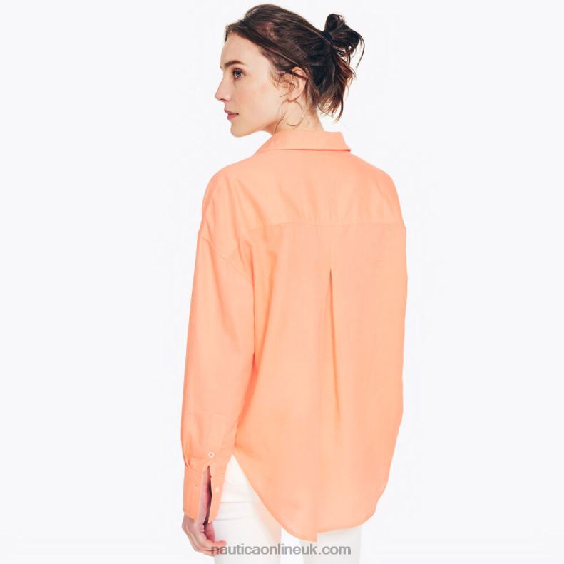 Nautica Sustainably Crafted Linen Boyfriend Shirt L6J4L893 Fire Orange Women