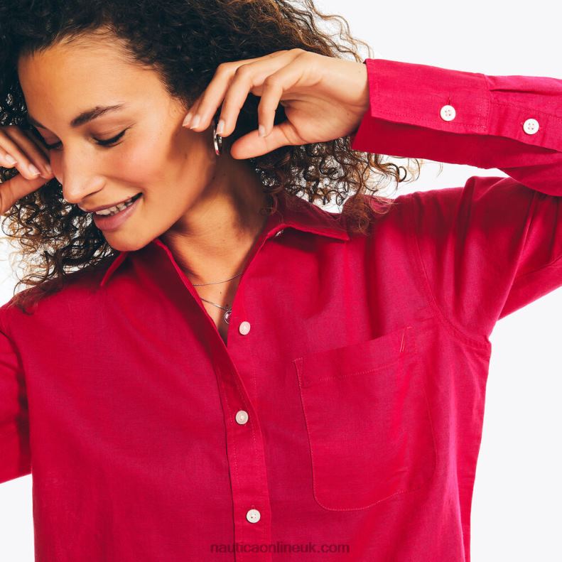 Nautica Sustainably Crafted Linen Boyfriend Shirt L6J4L970 Sailor Red Women