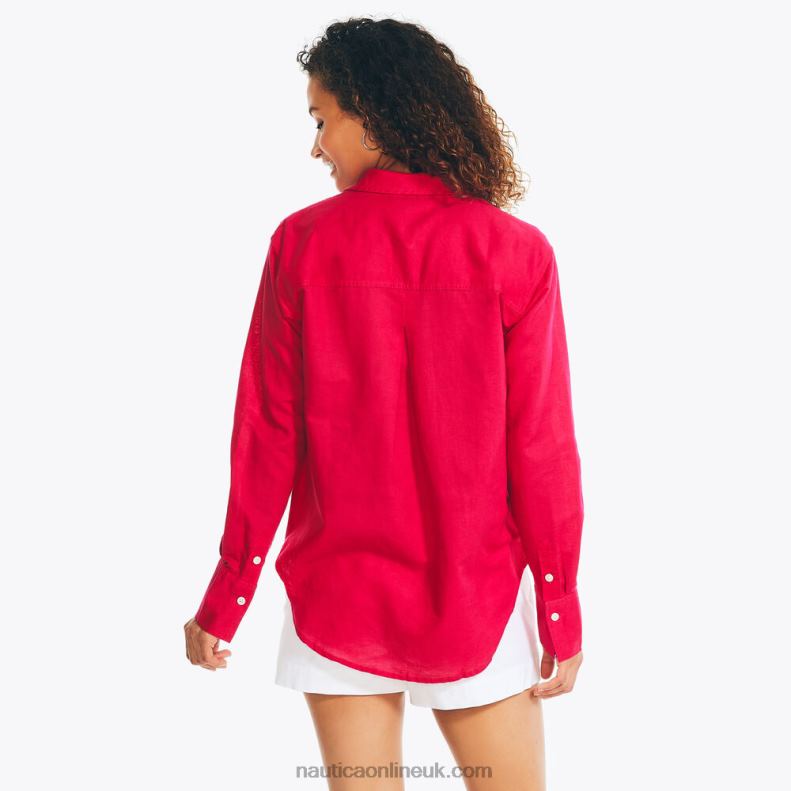 Nautica Sustainably Crafted Linen Boyfriend Shirt L6J4L970 Sailor Red Women