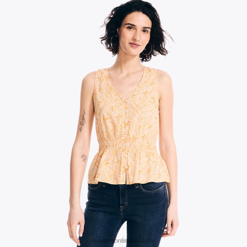Nautica Sustainably Crafted Printed Cinch-Waist Top L6J4L964 Nautica Yellow Women