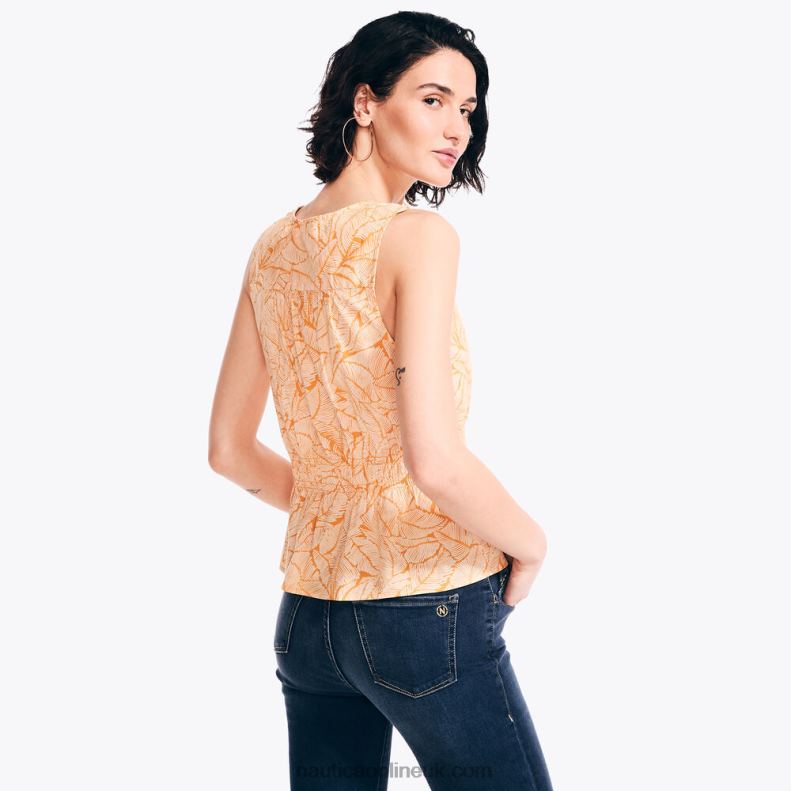 Nautica Sustainably Crafted Printed Cinch-Waist Top L6J4L964 Nautica Yellow Women