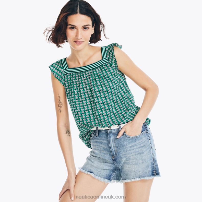 Nautica Sustainably Crafted Square-Neck Printed Top L6J4L1003 True Black Women